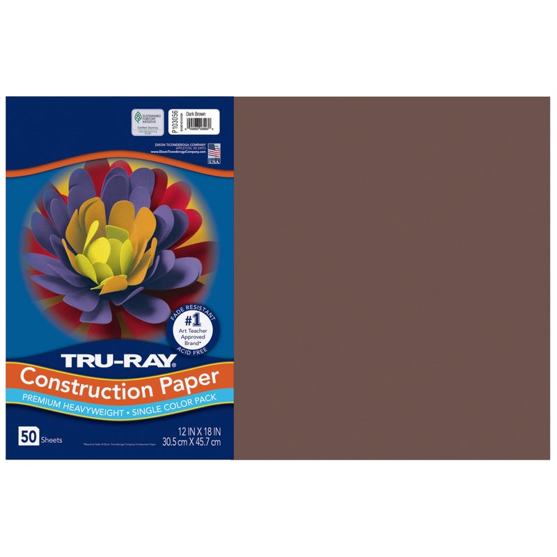 Tru-RayÂ® Construction Paper, 50% Recycled, 12" x 18", Dark Brown, Pack of 50 - Image 1